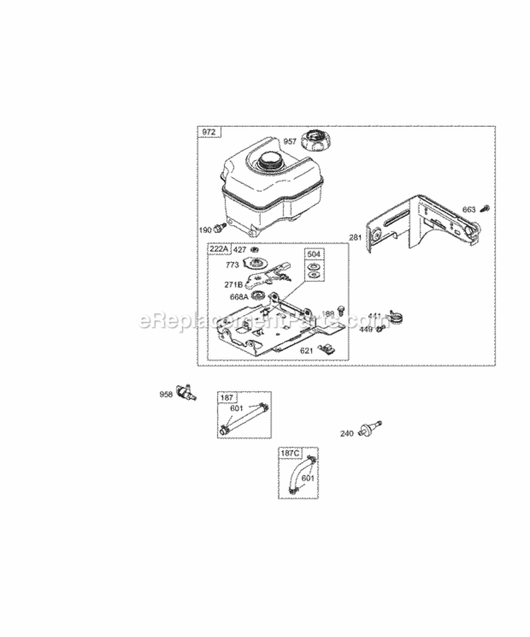 Fuel Tank Diagram and Parts List for 113452-0049-E1  Briggs and Stratton Engine